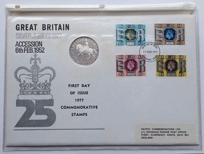 Great Britain 1977 Silver Jubilee Silver Proof Crown FDC First Day Issue #23/200