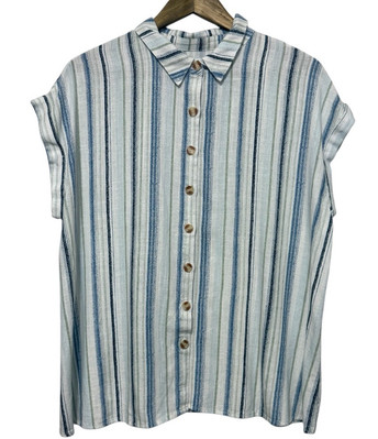 TRUE CRAFT Plus Size Linen Blend Short Sleeve Camp Shirt Womens 1X Button Up