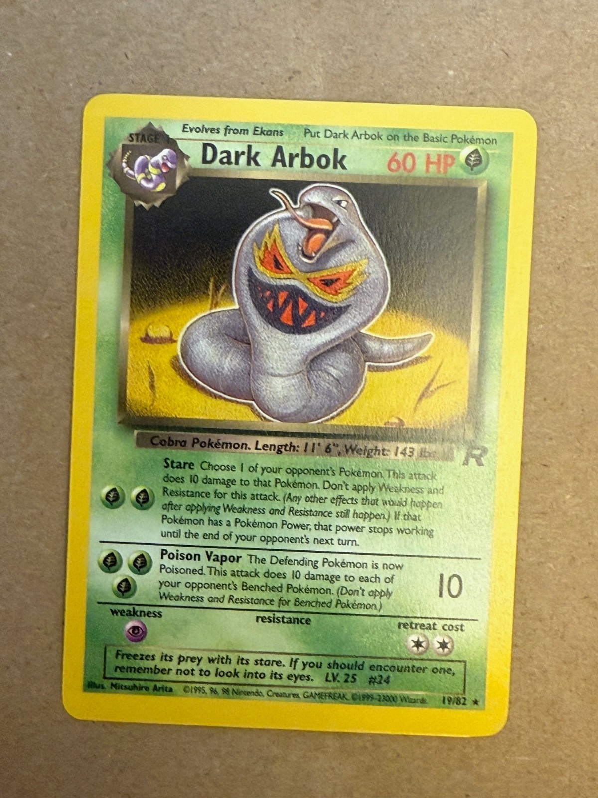 Dark Arbok 19/82 Team Rocket Regular Pokémon card in Near Mint condition