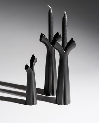 Lino Sabattini Rosenthal ''Pianta'' Porcelaine Noire Chic Candleholder Duo & Vase