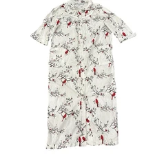 Vermont Country Store Portuguese  Cotton Flannel Nightgown~ Snow Cardinal~M