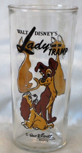 Disney Lady & Tramp Series 1955 SI & AM Bull 6 1/4" Tall Drinking Glass