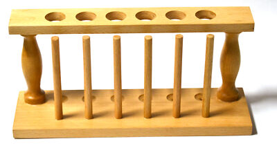 Test Tube Rack, (6) 25mm Holes and (6) Pins - Solid Wood - 9.4'' Long, 3.75'' Tall