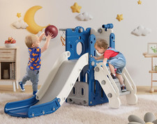 7 in 1 Toddler Slide, L-Shaped Kids Slide for Toddlers Age 1-3 with Basketball H