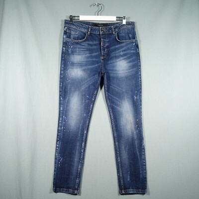 Alessandro Zavetti Skinny Jeans Mens 36 Blue Paint Print Pants Trousers  Preloved UK