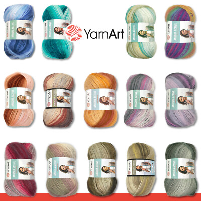 YarnArt 3 x 100 g Angora Active Stricken Garn Wolle Mohair Farbverlauf 14 Farben
