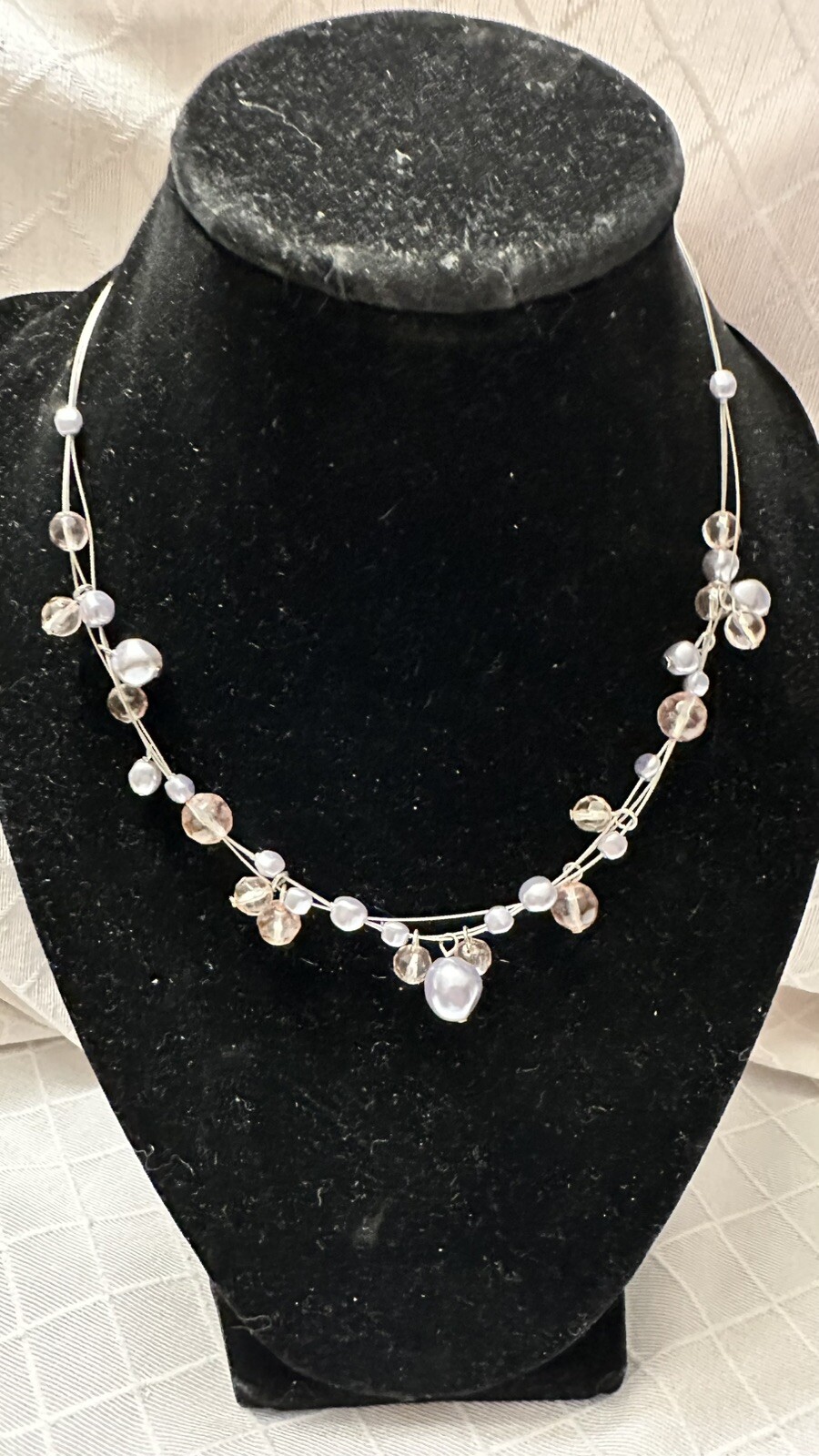 Silver Tone champagne, and blue Faux  Pearl Beaded 17