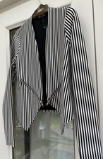Zara Style Short Striped Black & White Jacket, Zipped Pockets Lined Collarless