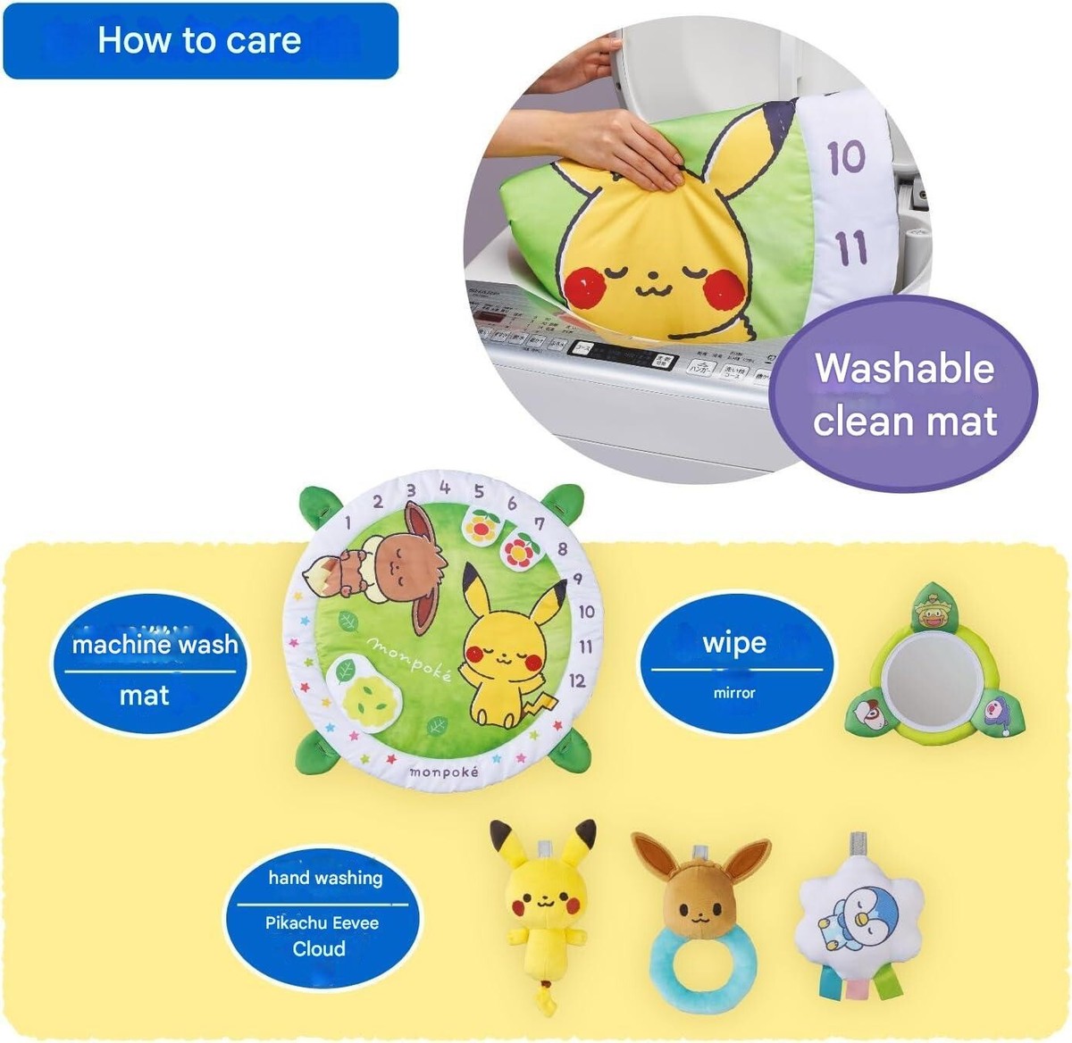 Pokemon Monpoke Baby Gym Play Mat Rattle Pikachu Eevee Newborn Toy