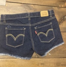 Levi  s Cut Off Shorty Shorts Dark Wash Denim Jeans Youth Size 14