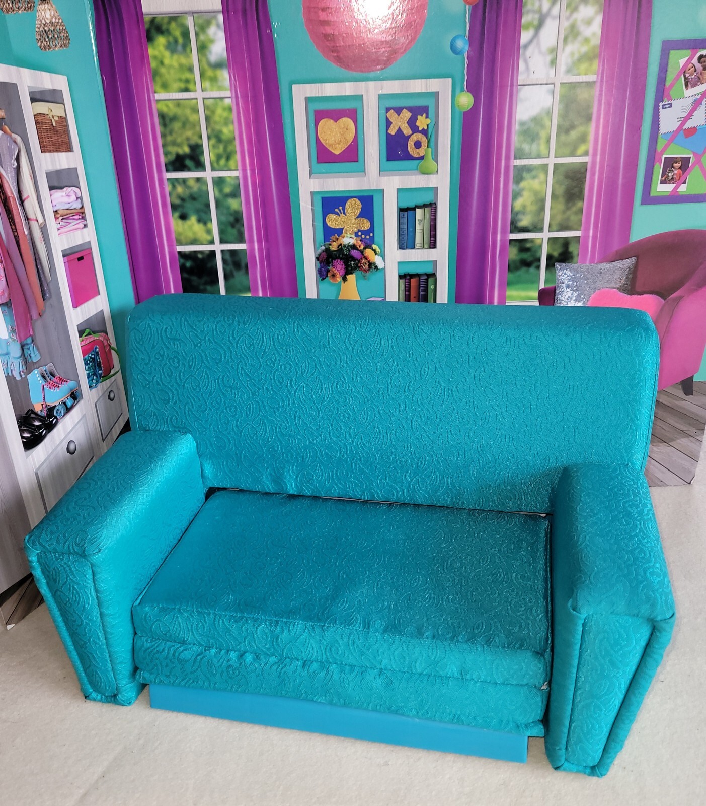 American Girl Maryellen Sofa Sleeper Bed 18" Doll Furniture Couch Teal eBay