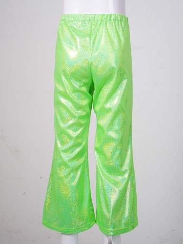 Girl Pant Shiny Metallic Flare Dance Pants Hippie Bell Bottom Wide Leg Dancewear - Picture 78 of 87