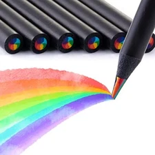  Art Supplies for Kids and Adults, 7 Color in 1 Black Wooden Rainbow Colored 12