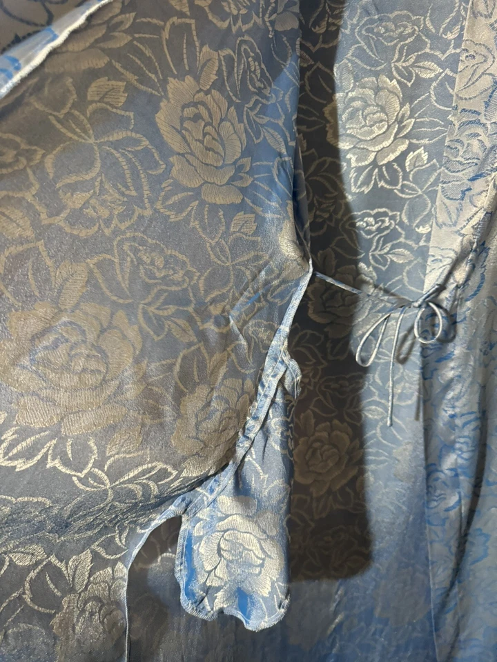 Vintage Christian Dior  Blue Floral Long Robe Large Silver & Baby Blue NO BELT - Image 4 of 4