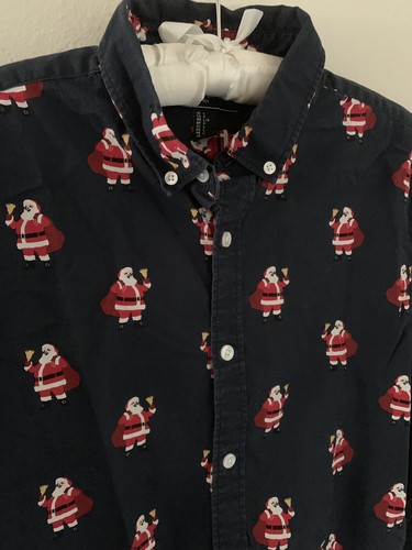 L F21 Men Santa Claus Blue Button Shirt 