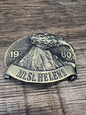 Vintage 1980 Glenmark Mount St Helens Eruption Brass Belt Buckle Made In USA