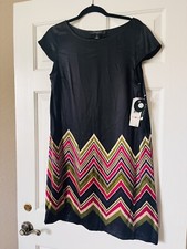 NWT. NINE WEST  10 Silk Dress Black W/ Design MSRP $130 ￼￼ Light And Cool ￼
