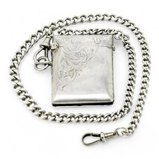 Ancien WWI Argent Sterling Vesta Étui, sur Un Victorien Montre Gourmette Albert