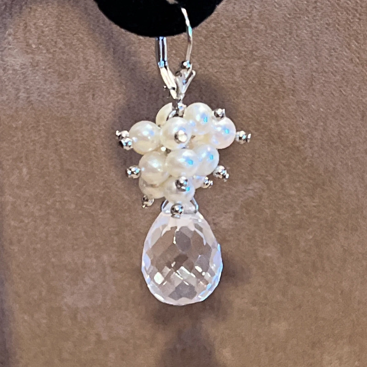 HSN Sterling Silver Genuine Pearl and Faceted Crystal Dangle