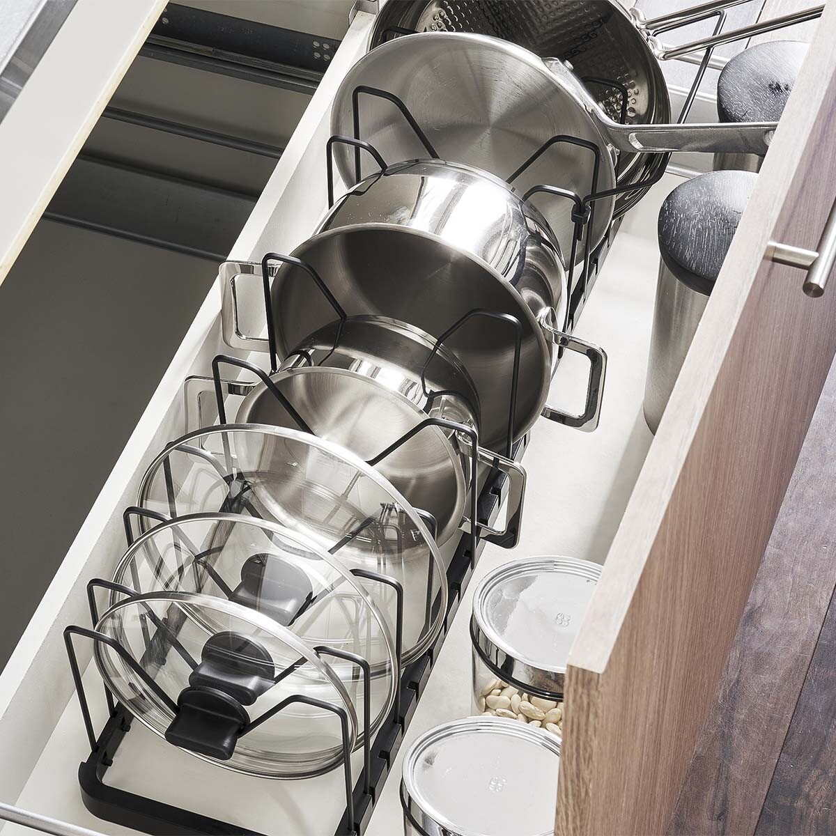 Yamazaki Kochtopf Deckelhalter Organizer Aufbewahrung Topf Deckel schwarz