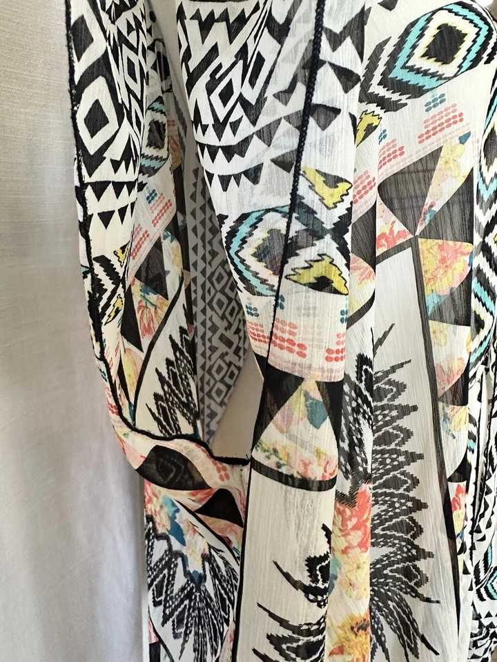 Chal estampado envolvente floral abstracto kimono multicolor inclinable para mujer Foto 3 de 4