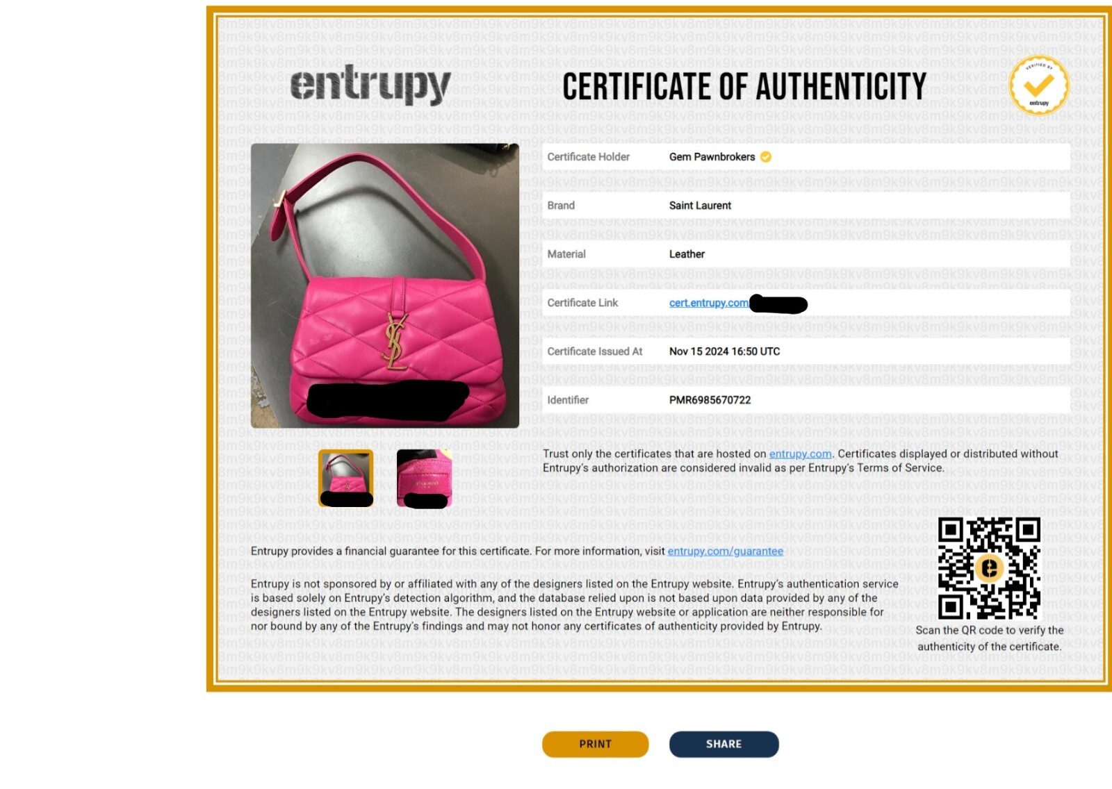 Borsa a tracolla Saint Laurent Le 57 in pelle trapuntata Rosa