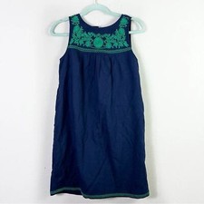 J. Crew Linen Cotton Blend Embroidered Sleeveless Dress Navy Blue Green Size S