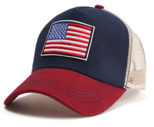 Red, White, Blue American Flag 6 Panel Adjustable Snapback Trucker Mesh Hat USA