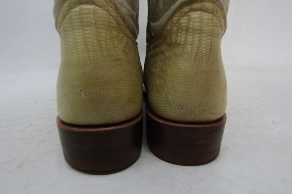 Botas Diligencia Mens Size 10 D Ivory Leather Lizard Cowboy Western