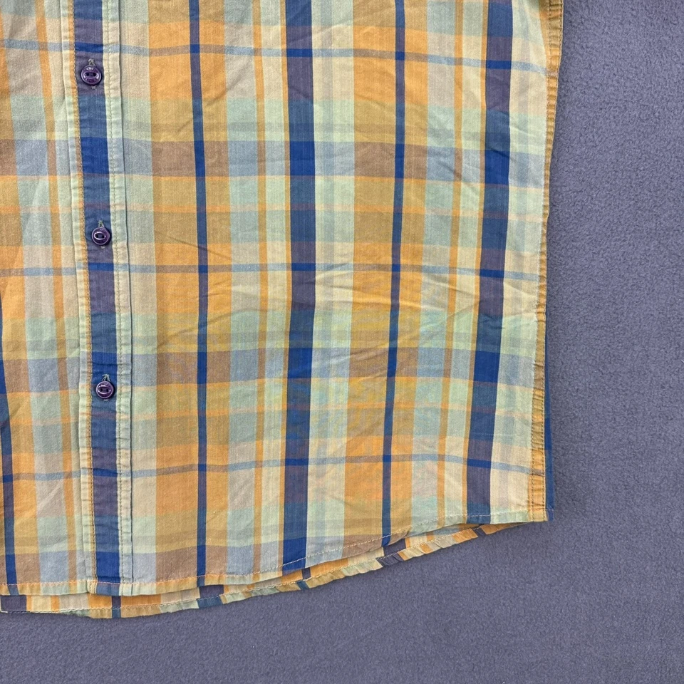 Matix Shirt Mens Large Brown Yellow Blue Plaid Slim Fit Short Sleeve RN99094 - Image 3 of 4