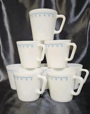 Pyrex Blue Snowflake Garland D Handle Coffee Cups No.1410 Vintage USA - See Desc
