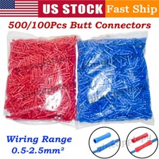 500X Insulated Straight Butt Electrical Wiring Connector Crimp Terminal 22-14AWG