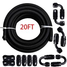 6AN 8AN 10AN 10FT 20FT CPE Braided Nylon Fuel Line Kit Hose end Fittings Black