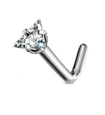 PAIR 20G TRIANGLE CLEAR CZ GEM PRONG SET L BEND SURGICAL STEEL NOSE RINGS STUDS