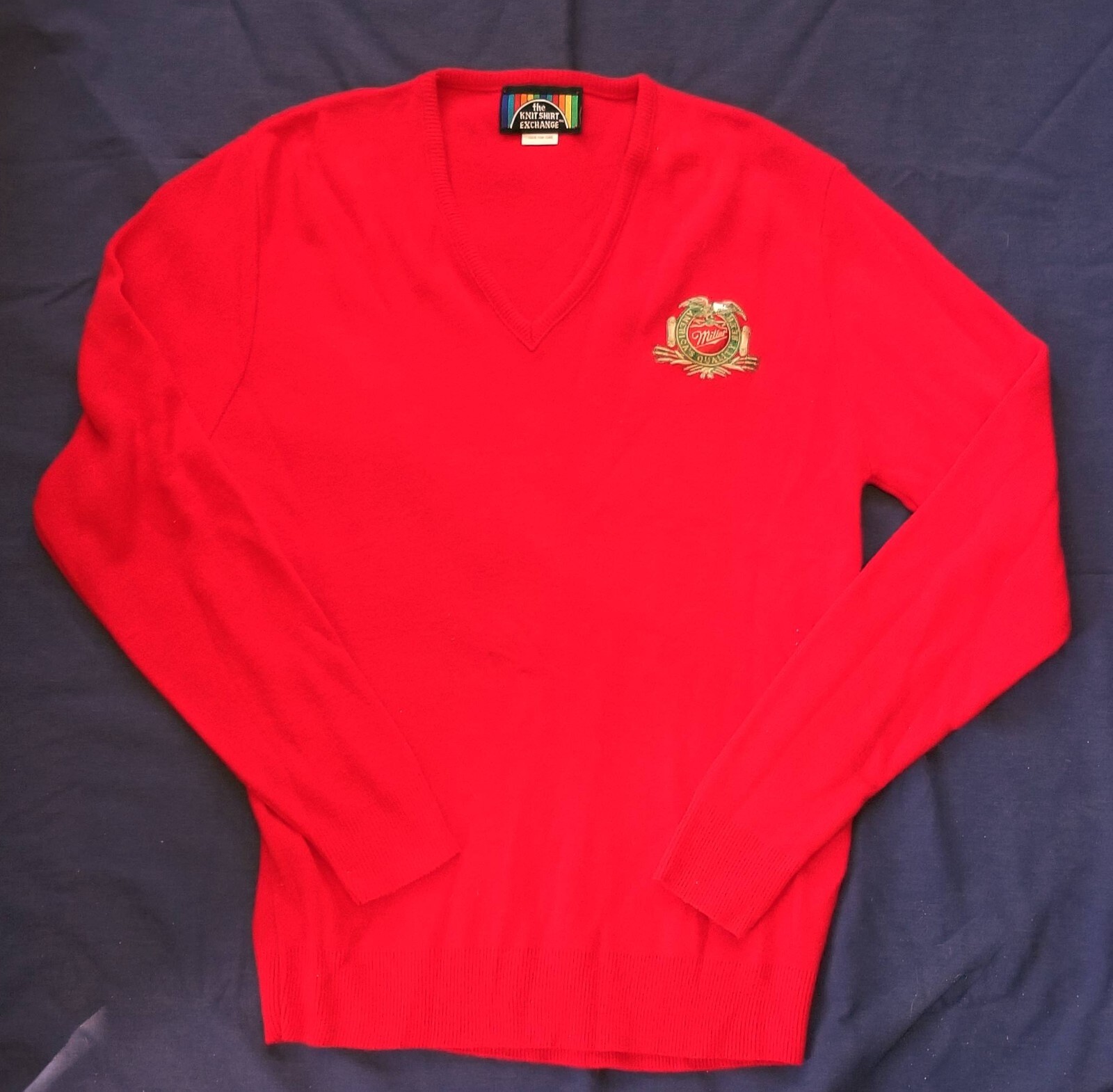 Miller High Life vintage red acrylic sweater sz Med T… Gem