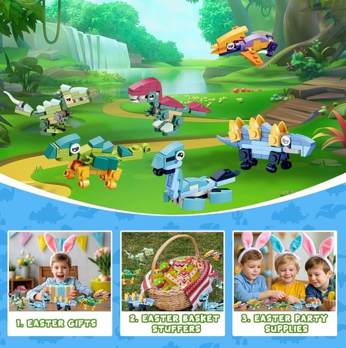 6 Pack Toy Filled Easter Eggs, Prefilled Easter Eggs with Dinosaur Building Bloc - Picture 3 of 7