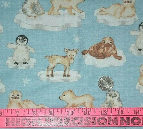 Flannel 100% Cotton Cute Animals On Icebergs On Blue12"X42" For Making Masks - Foto 1 di 2