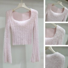 Maglione Corto In Pelliccia Finta In Moheri Da Donna Con Collo Quadrato Casual