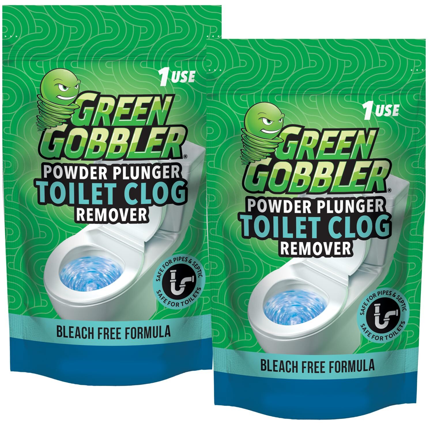 Green Gobbler Powder Plunger Toilet Clog Remover 2 Pack For Easy Unclogging