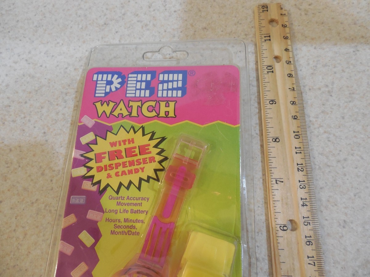 PEZ 1997 Watch LCD Pink Strap & Yellow Red Semi Truck Quartz UTI