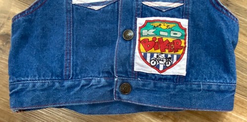 VINTAGE YOUTH UNISEX BLUE JEAN FULL SNAP VEST KID BIKER - Picture 3 of 8