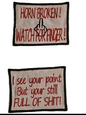 iron on sew on patches 2 Peice Set Funny Warning Sign EMBROIDERY Patch Biker