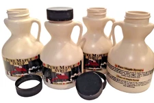 Empty, New Plastic Maple Syrup 3.4oz Jugs.  Case of 4 with tamper evident caps