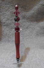 Handcrafted elegant pink beaded ballpoint ink writing pen