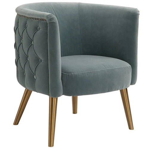 Uttermost Haider Wood Metal and Fabric Accent Chair in Slate Blue/Brushed Brass - Picture 1 of 10
