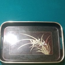 Black Rectangular Serving Tray w/ Handles, Fl...