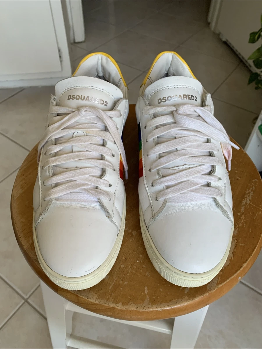 Dsquared2 Santa Monica Sneakers White Leather Rainbow Stripe Italy EU 41 Dsquared2 Santa Monica sneakers Studded leather... | Depop main image 4