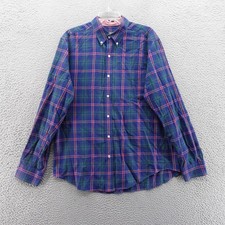 J McLaughlin Button Down Shirt Large Plaid Navy Green Red Cotton Men Casual