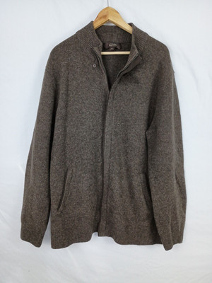TASSO ELBA Sweater Men's Size XL Brown 100% Lambswool Knit Full Zip