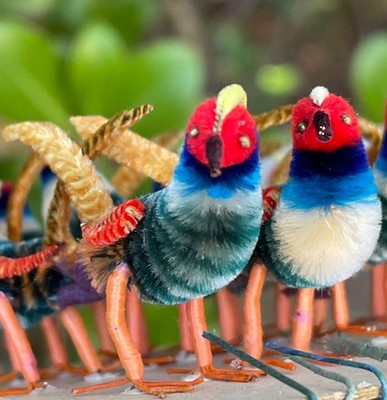 Vintage Chenille Pipe Cleaner Wire pheasant Birds Figure Christmas Ornaments